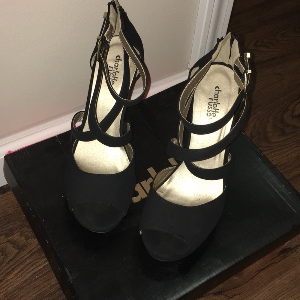 Black open toe wedges